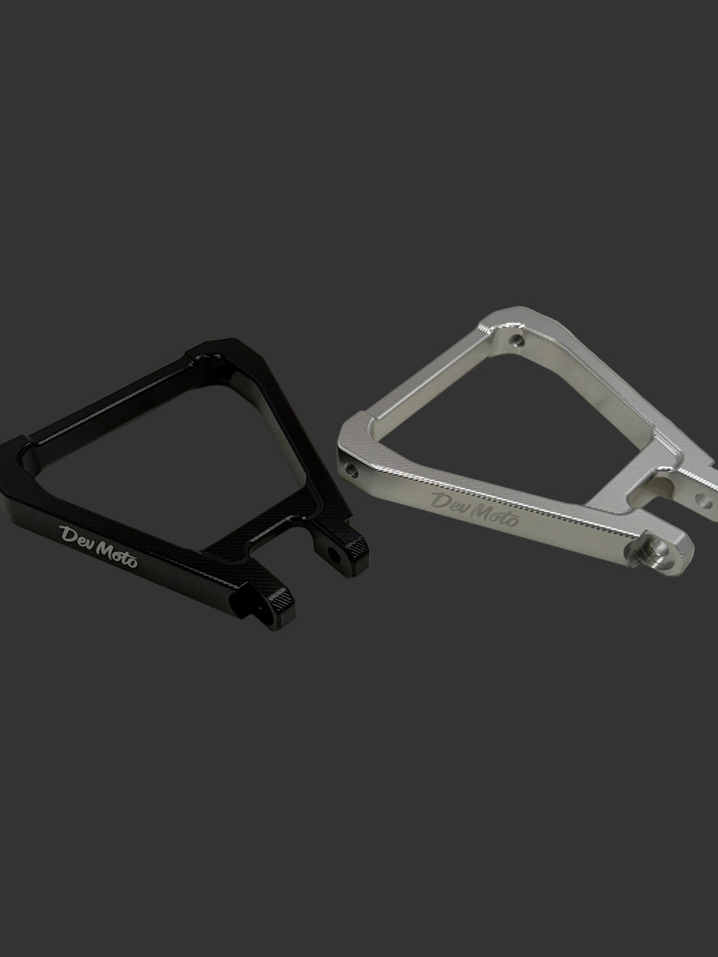 DevMoto E-Moto suspension triangle with sturdy metal construction, designed for electric motorcycle rear suspension systems.
