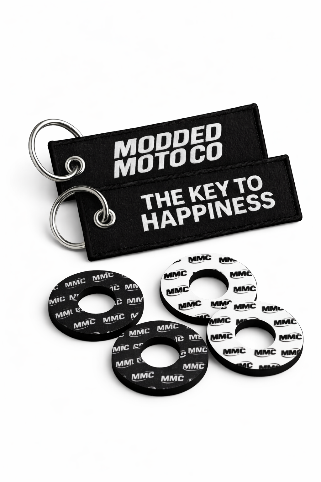 Modded Moto Co MMC Accessories Pack with various motorcycle accessories on a plain background