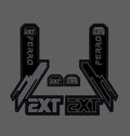 Ramped Racing Ext Ferro Fork Tube decal for motorcycles, featuring black and white graphic design on a clear background.