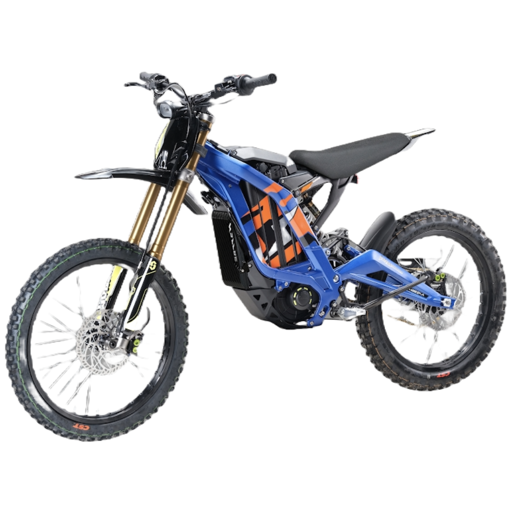 BWDesigns Surron LBX 2025 electric bike with sleek black frame and modern design, shown from a side angle.