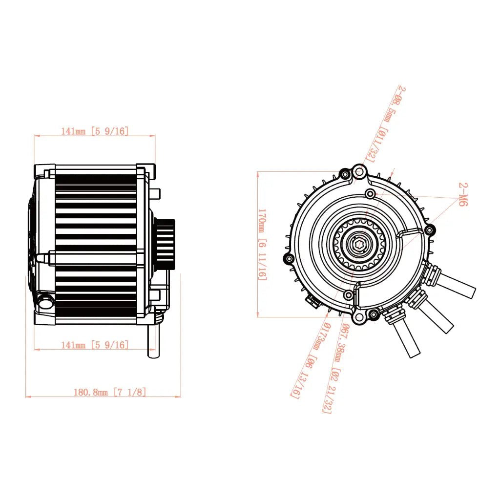 Modded Moto Co Ventus Ryuga 81kW motor, Ultra Bee model, with visible cooling fins and wiring for high-performance electric vehicle use.