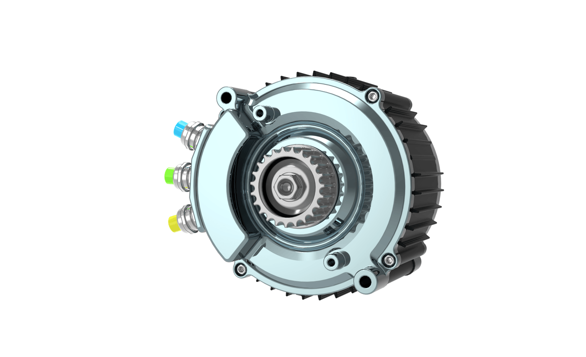 Modded Moto Co Ventus Ryuga 81kW electric motor for high-performance vehicles, shown in a detailed view with branding.