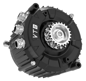 Modded Moto Co Ventus Ryuga 81kW electric motor with cooling fins and wiring, designed for high-performance electric vehicles.
