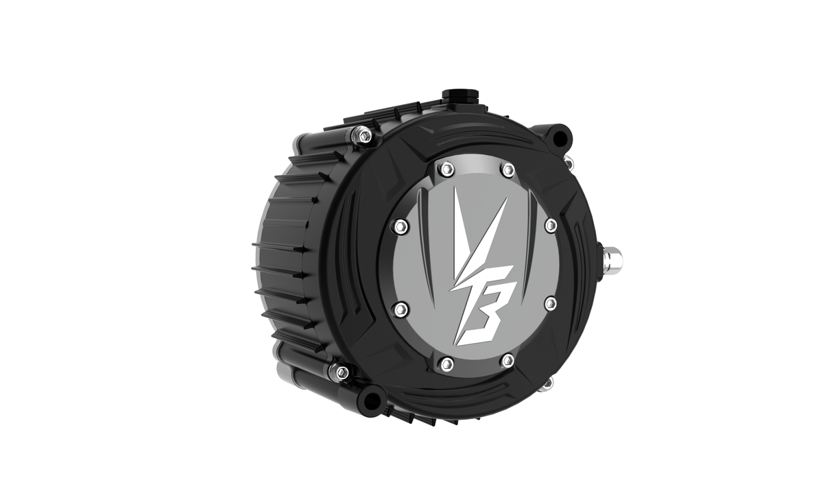 Modded Moto Co Ventus Ryuga 81kW motor, ultra bee model, showing the compact, high-performance electric motor with cooling fins.