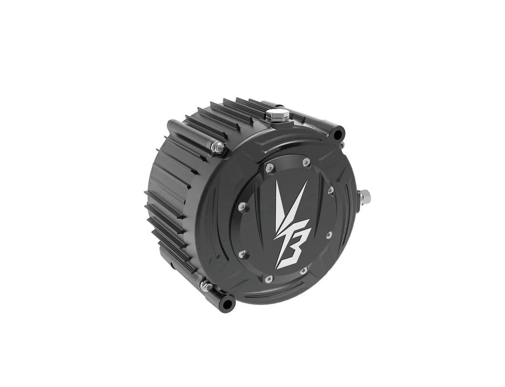 Modded Moto Co Ventus Ryuga 81kW electric motor showing sleek black exterior and cooling vents for high-performance electric vehicles.