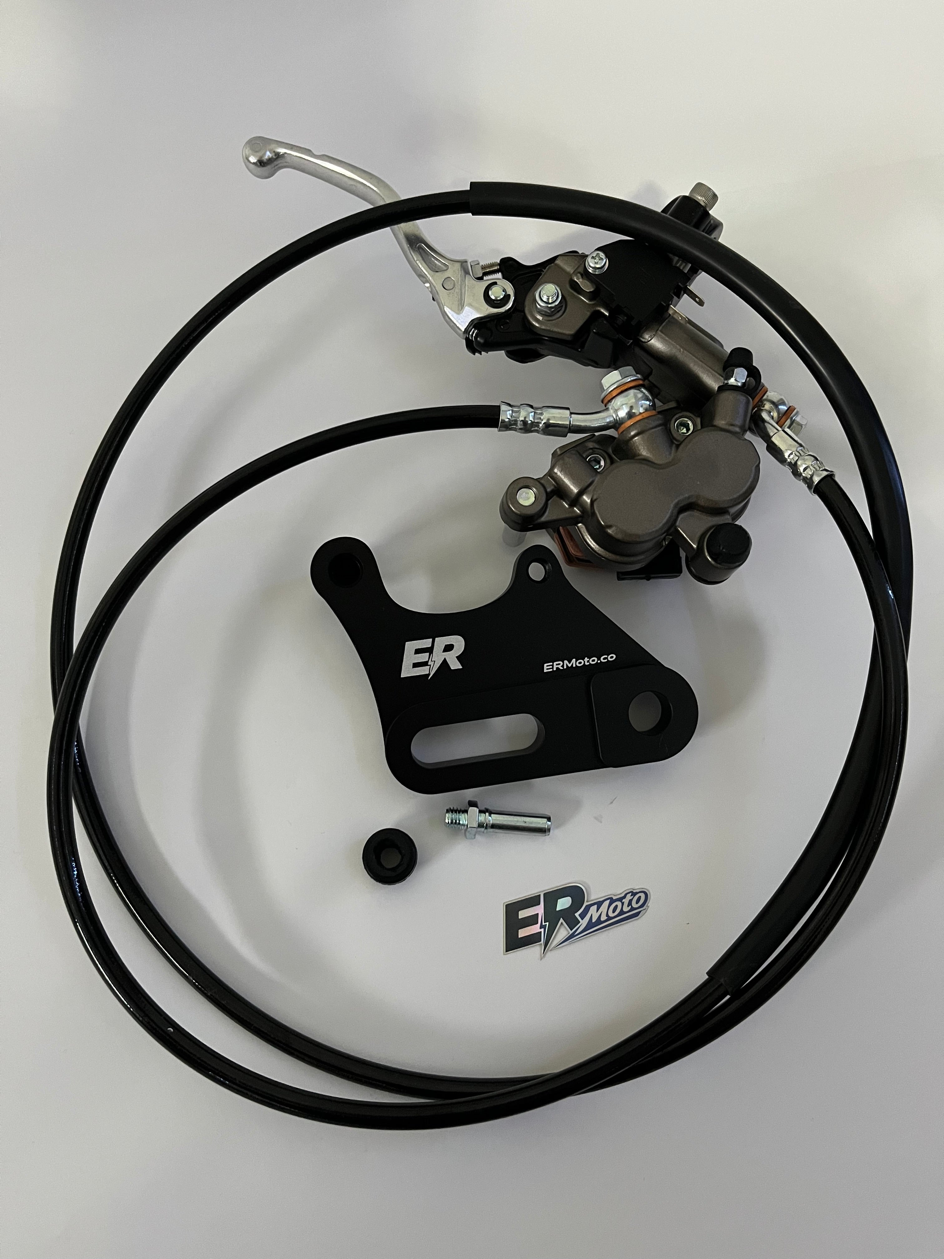 ER Moto ETM RTR Sport & Lite Ultra Bee brakes shown with black and silver components on a motorcycle brake system.