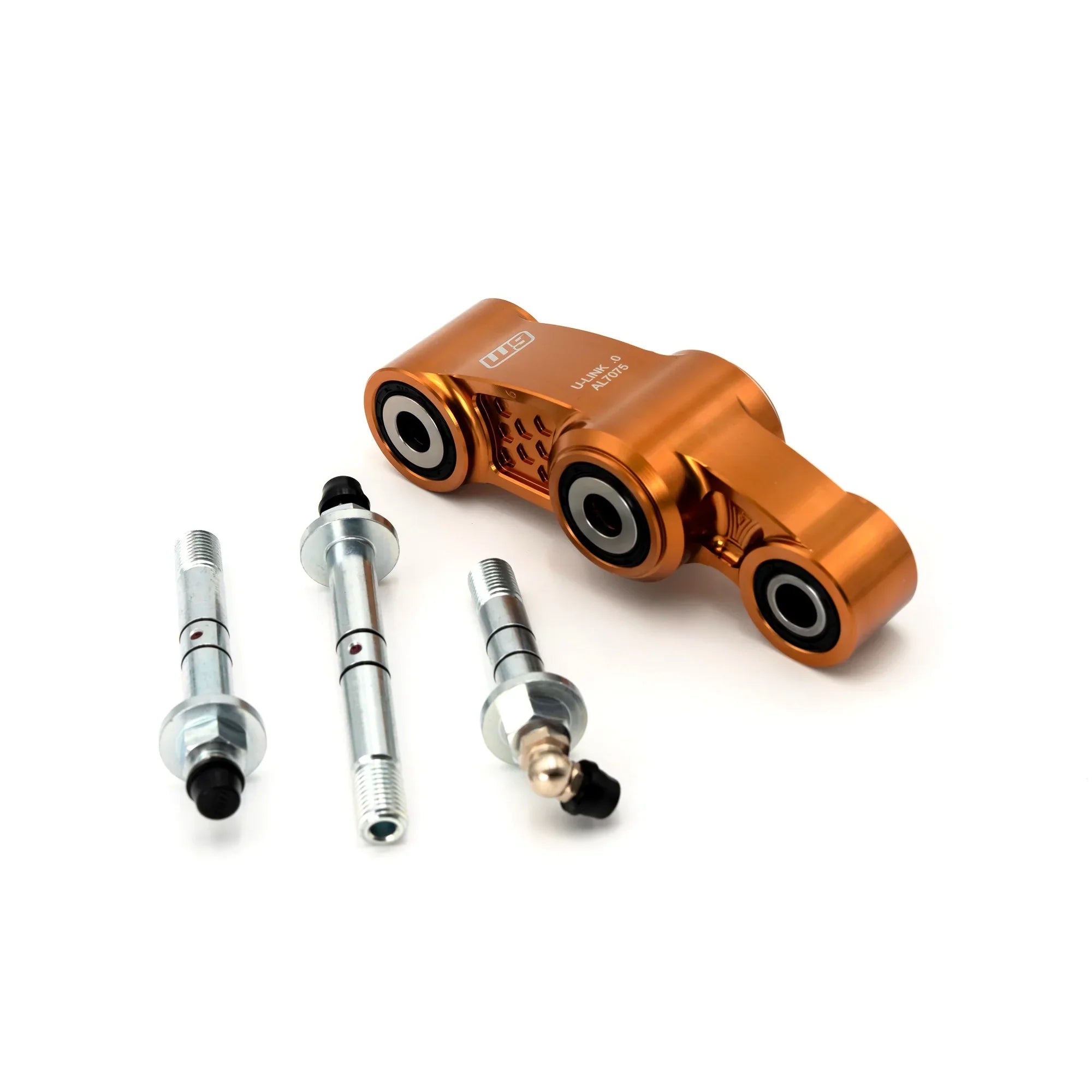 Modded Moto Co Warp 9 Ultra Bee rear linkage for motorcycle, showcasing durable metal construction and precise fitting.