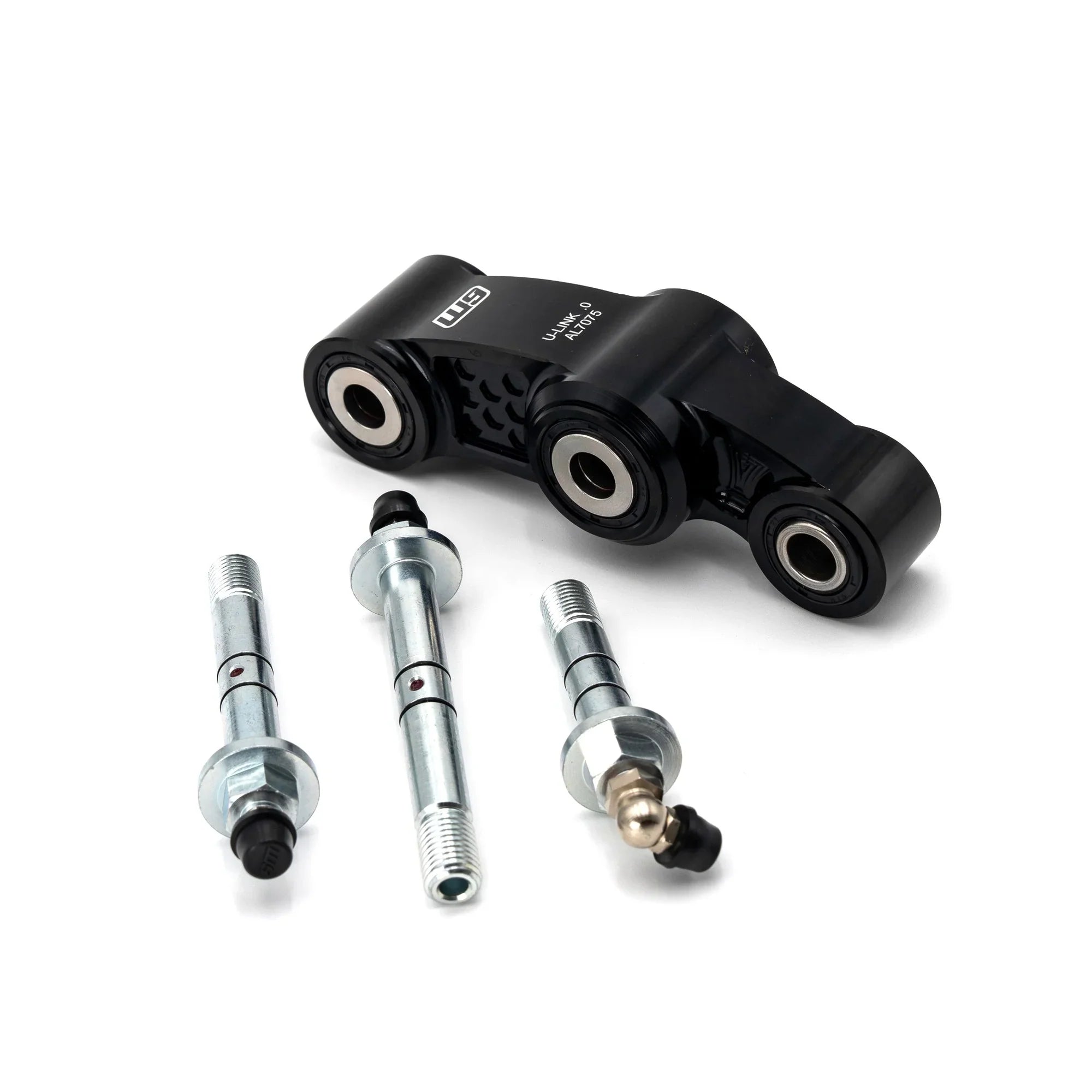 Modded Moto Co Warp 9 Ultra Bee rear linkage for motorcycle, featuring durable triple clamps and precise linkage components.