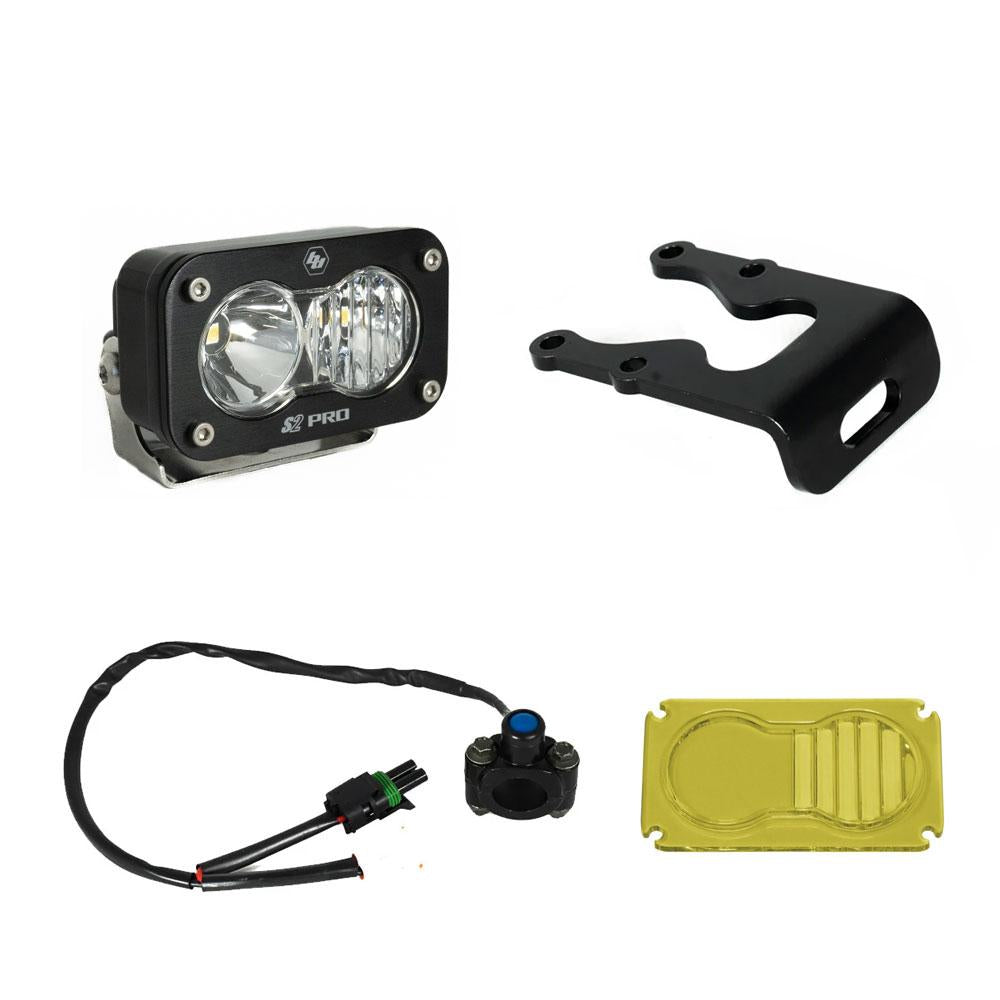 FR SPORT Baja Designs Sur-Ron/Talaria S2 Pro headlight conversion kit with mounted LED headlight and wiring setup.