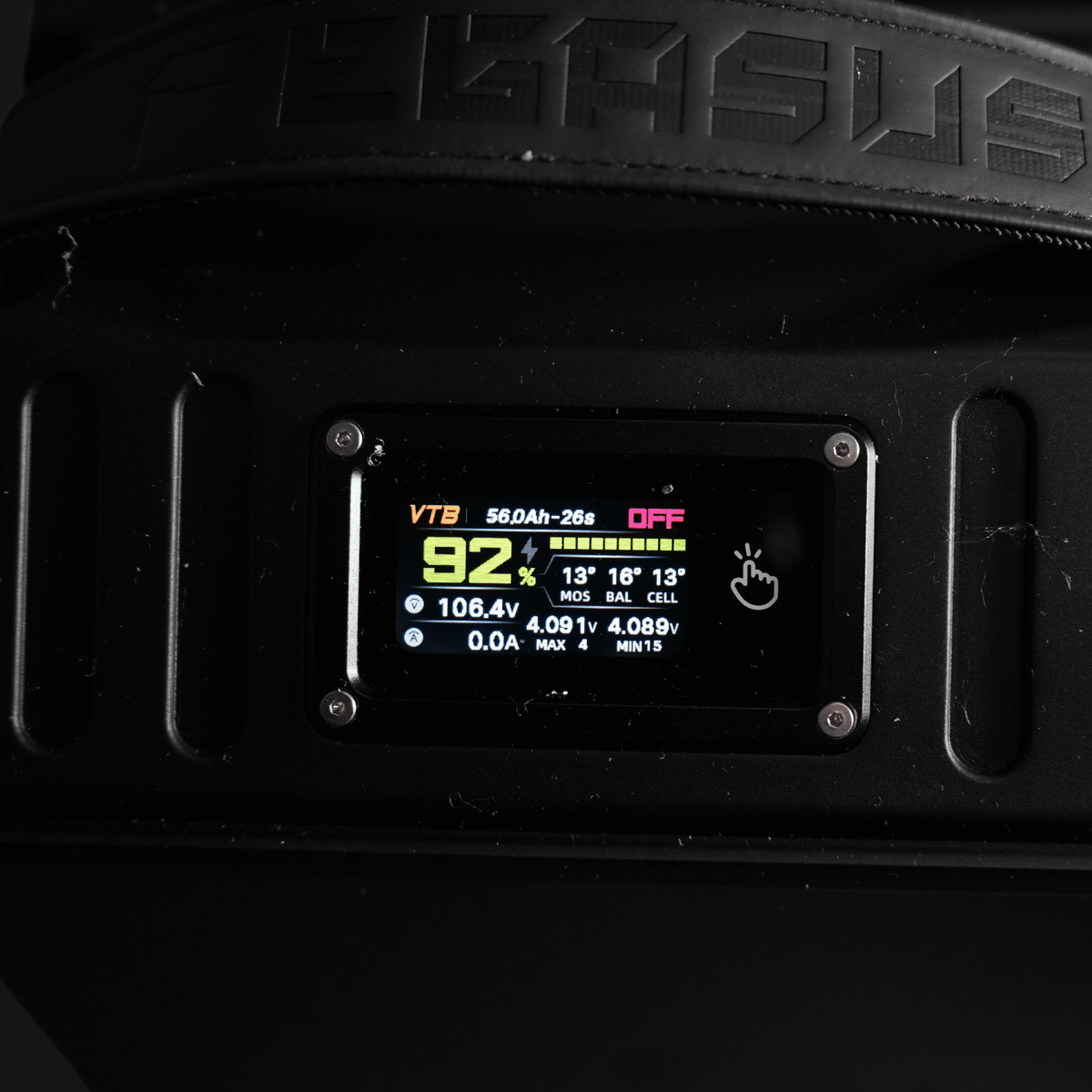 Modded Moto Co Ventus Ultra Bee 96V 56AH battery showing the compact, sturdy design with labels and terminals visible.
