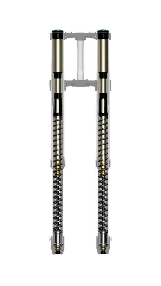 Modded Moto Co Sirris F43 Closed-Cartridge Fork Ultra Bee for motorcycles, showcasing the sleek fork with detailed components.