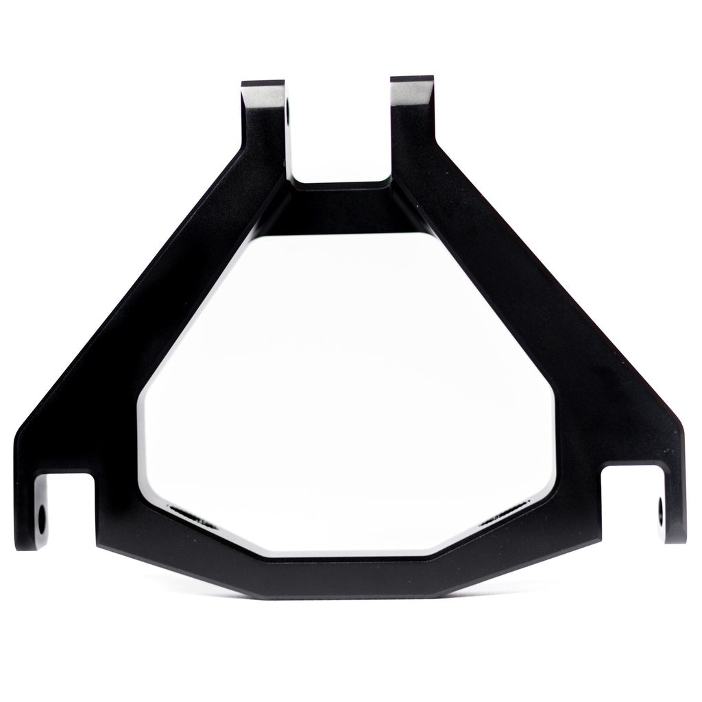 Modded Moto Co EBMX Upgraded Triangle Ultra Bee suspension hardware part showing polished metal and precise craftsmanship.