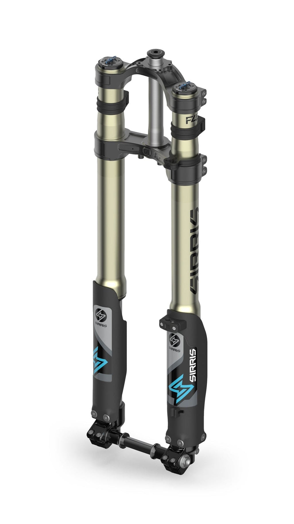 Modded Moto Co Sirris F43 CMX front fork for E-Ride Pro SR e-bike, featuring a sleek, durable design with detailed suspension components.