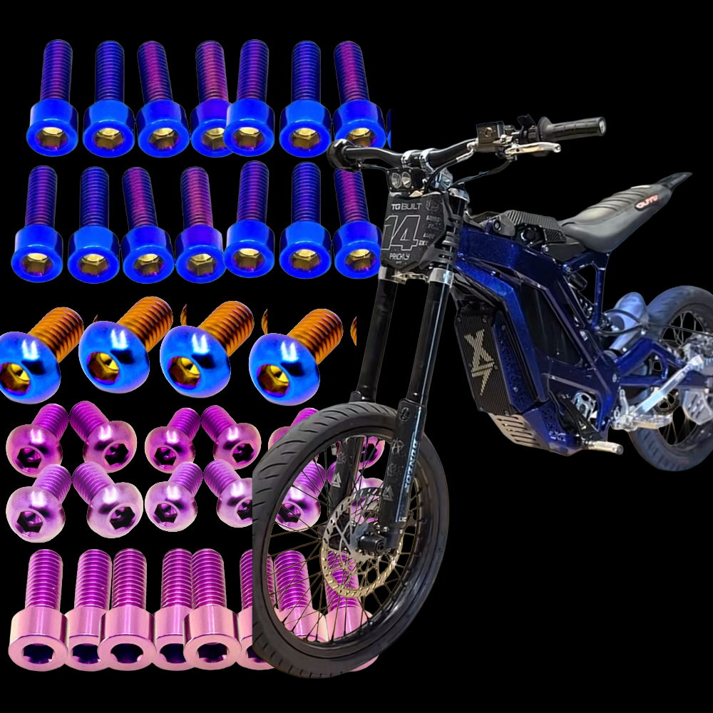 DevMoto Eride Pro S/SS/SR bolt kit with various bolts and fasteners, displayed on a clean background.