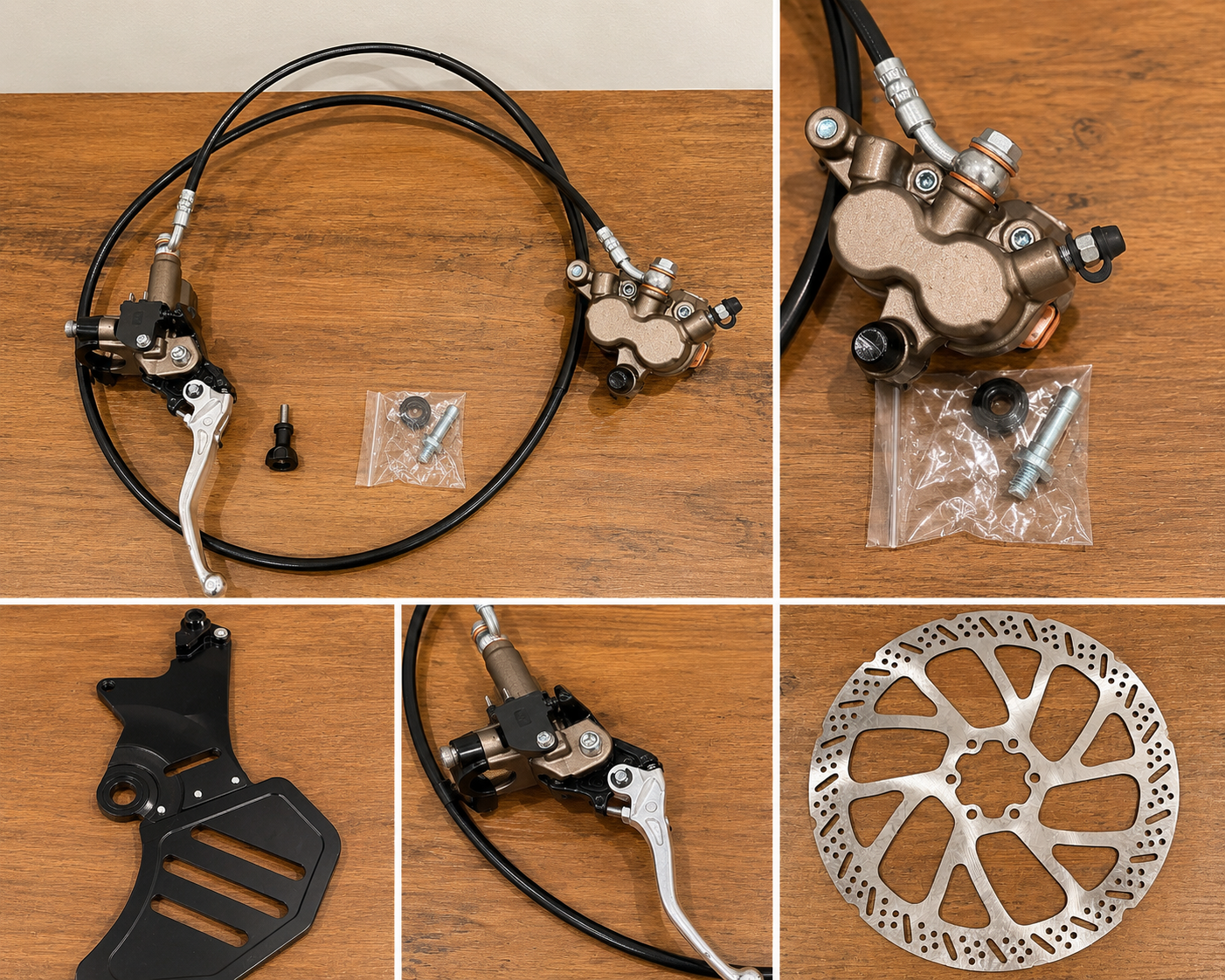 79mods Rear Ultra Bee Brake kit for bikes, featuring brake caliper, rotor, and mounting hardware for enhanced bike braking performance.