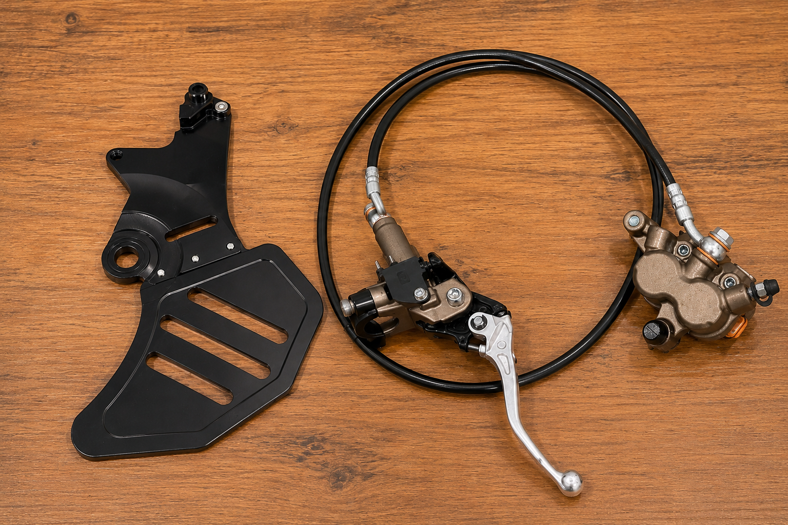 79mods Rear Ultra Bee Brake kit for bikes, showing brake caliper, rotor, and mounting hardware in a detailed close-up image.