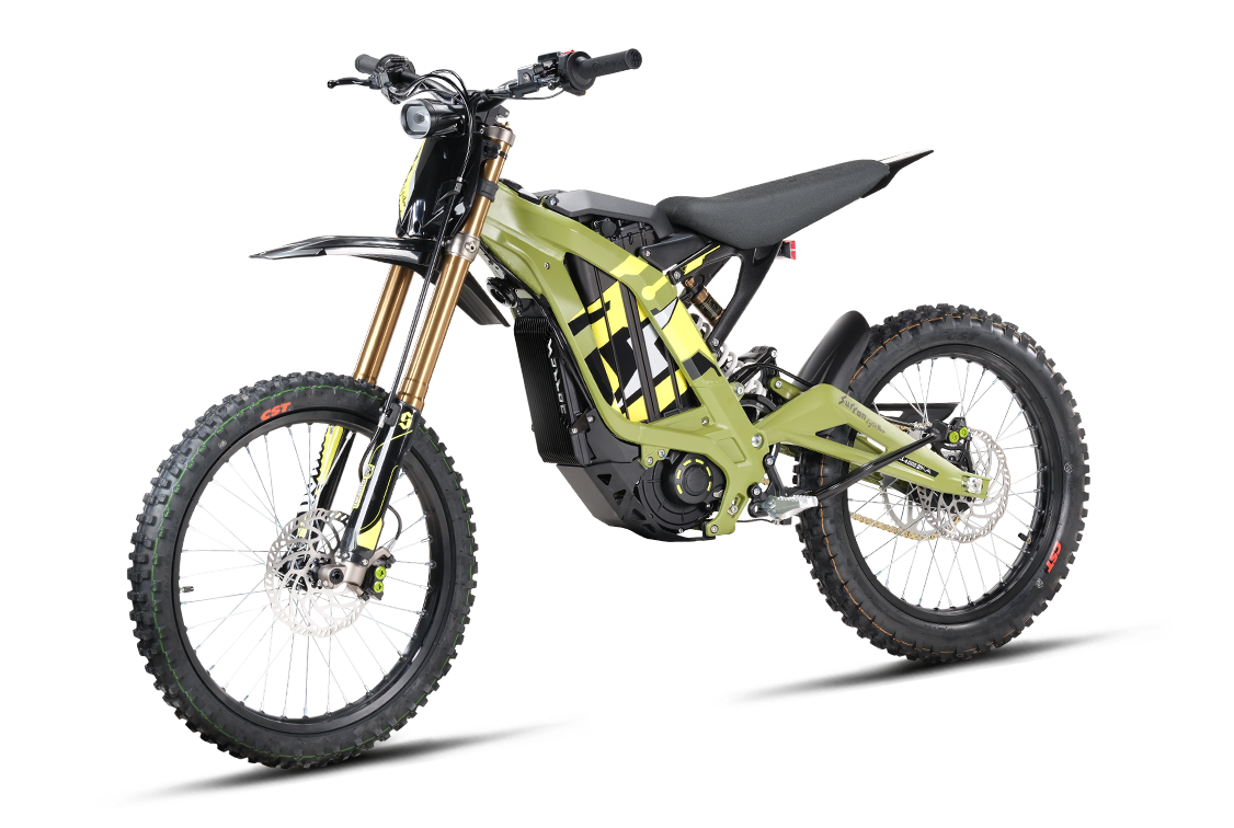 BWDesigns Surron LBX 2025 electric bike with sleek frame and rugged tires, ready for off-road adventures.