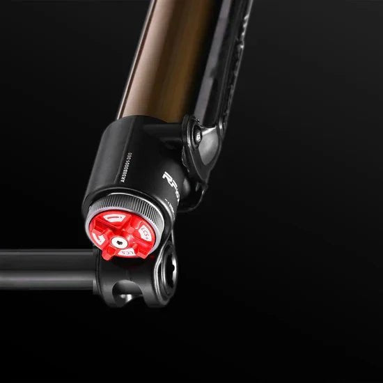 RFloXa Hawk31 MAX inverted fork and triple-clamp kit by Modded Moto Co, featuring black components and mounting hardware.