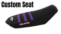 Guts Custom Complete Seat Cover by Modded Moto Co, showing a close-up of the durable, custom-designed motorcycle seat cover.