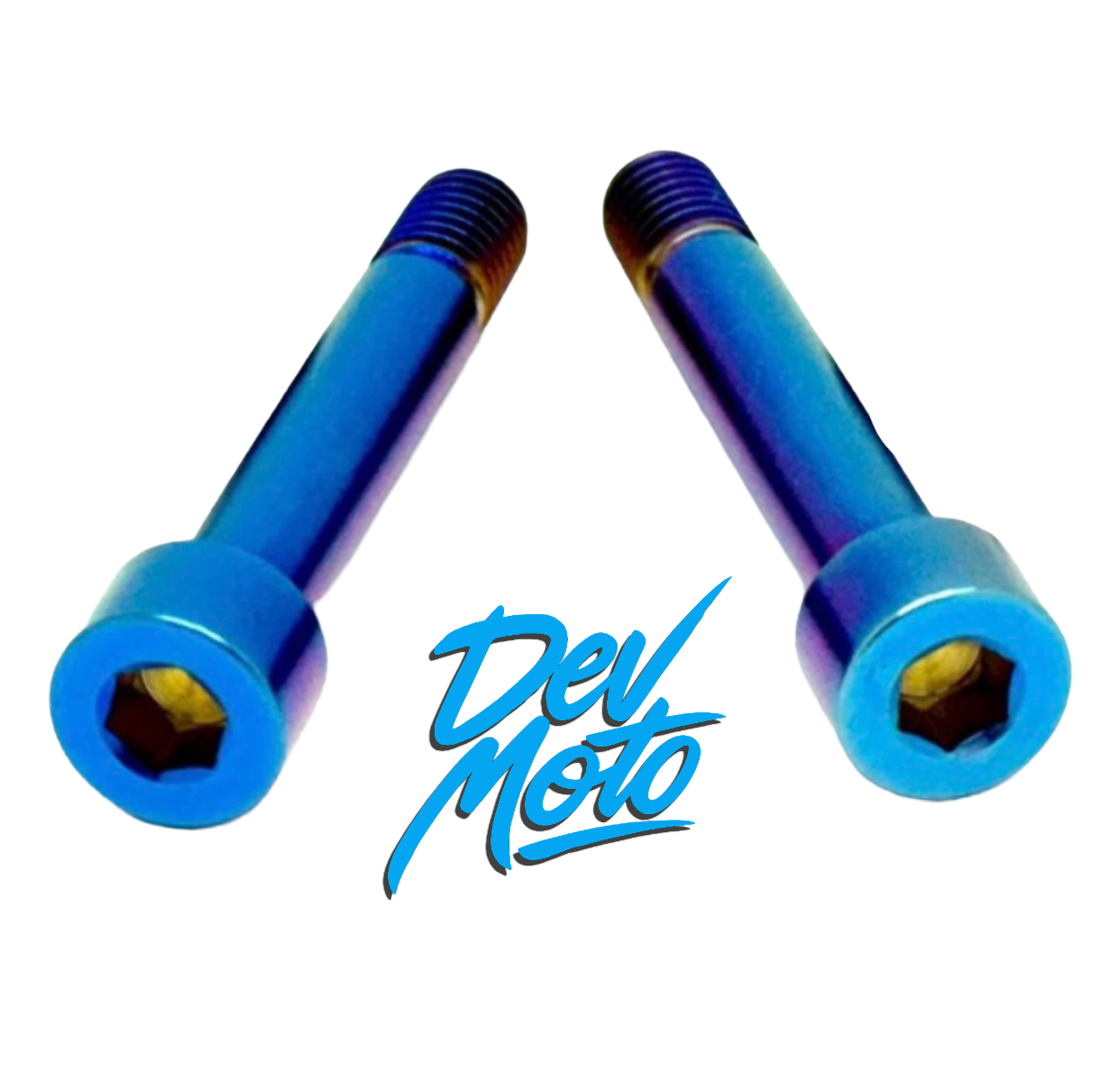 DevMoto rear shock titanium bolts and nuts set of 4, showing durable, lightweight fasteners for motorcycle suspension.