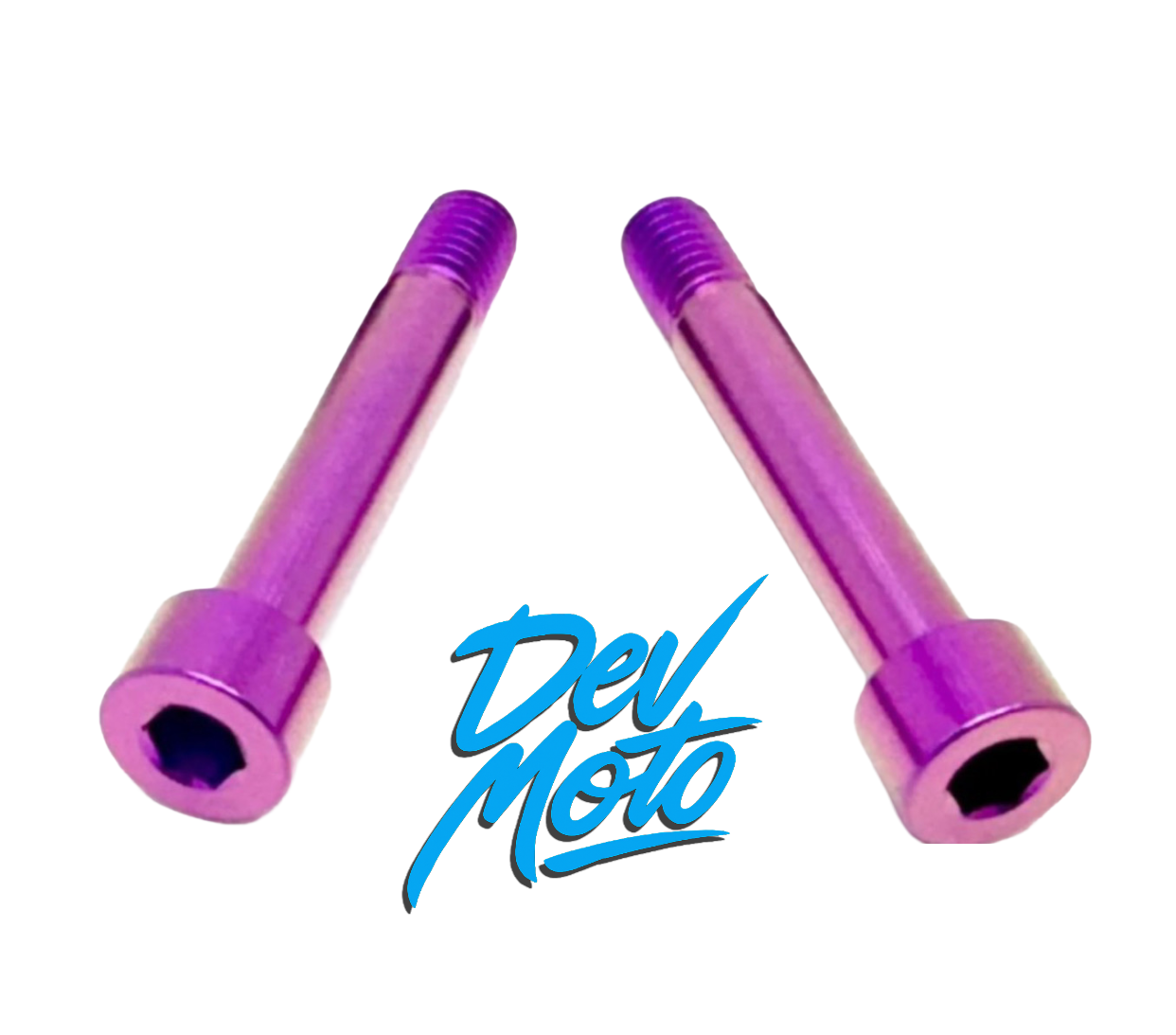 DevMoto rear shock titanium bolts and nuts set of 4, showcasing lightweight, durable fasteners for motorcycle suspension.