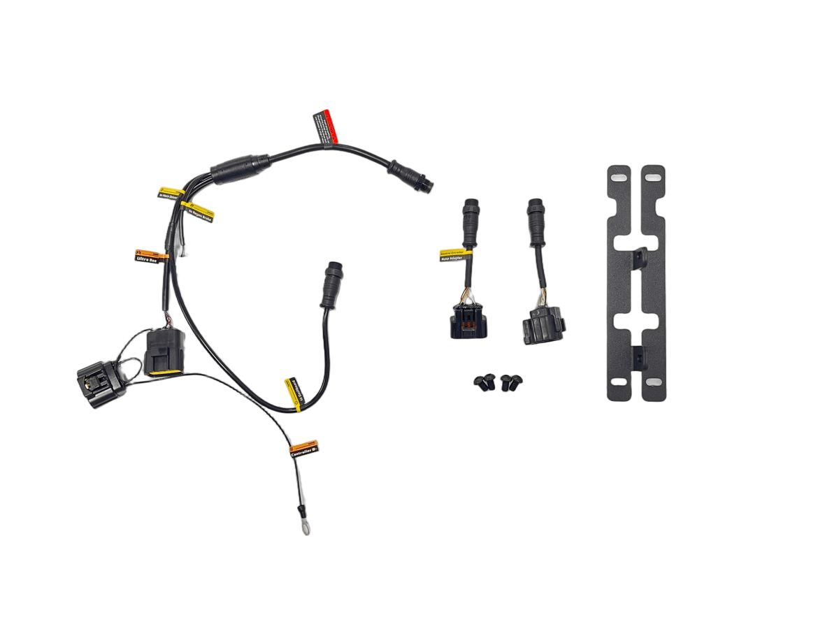Modded Moto Co Ventus V9600 wiring harness with multiple connectors and wiring for motorcycle electrical system.