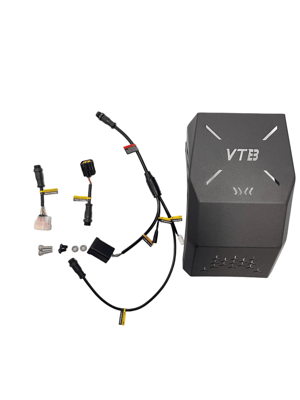 Modded Moto Co Ventus V9600 Wiring Harness showing detailed black wiring with connectors and protective sheathing for motorcycle installation.