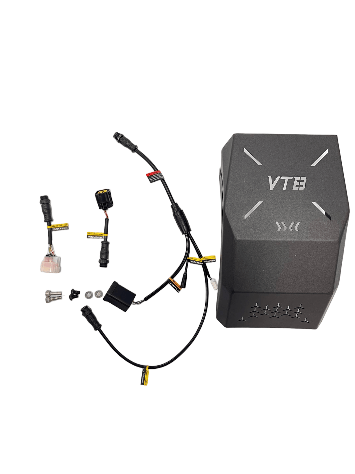 Modded Moto Co Ventus V9600 Wiring Harness showing detailed black wiring with connectors and protective sheathing for motorcycle installation.
