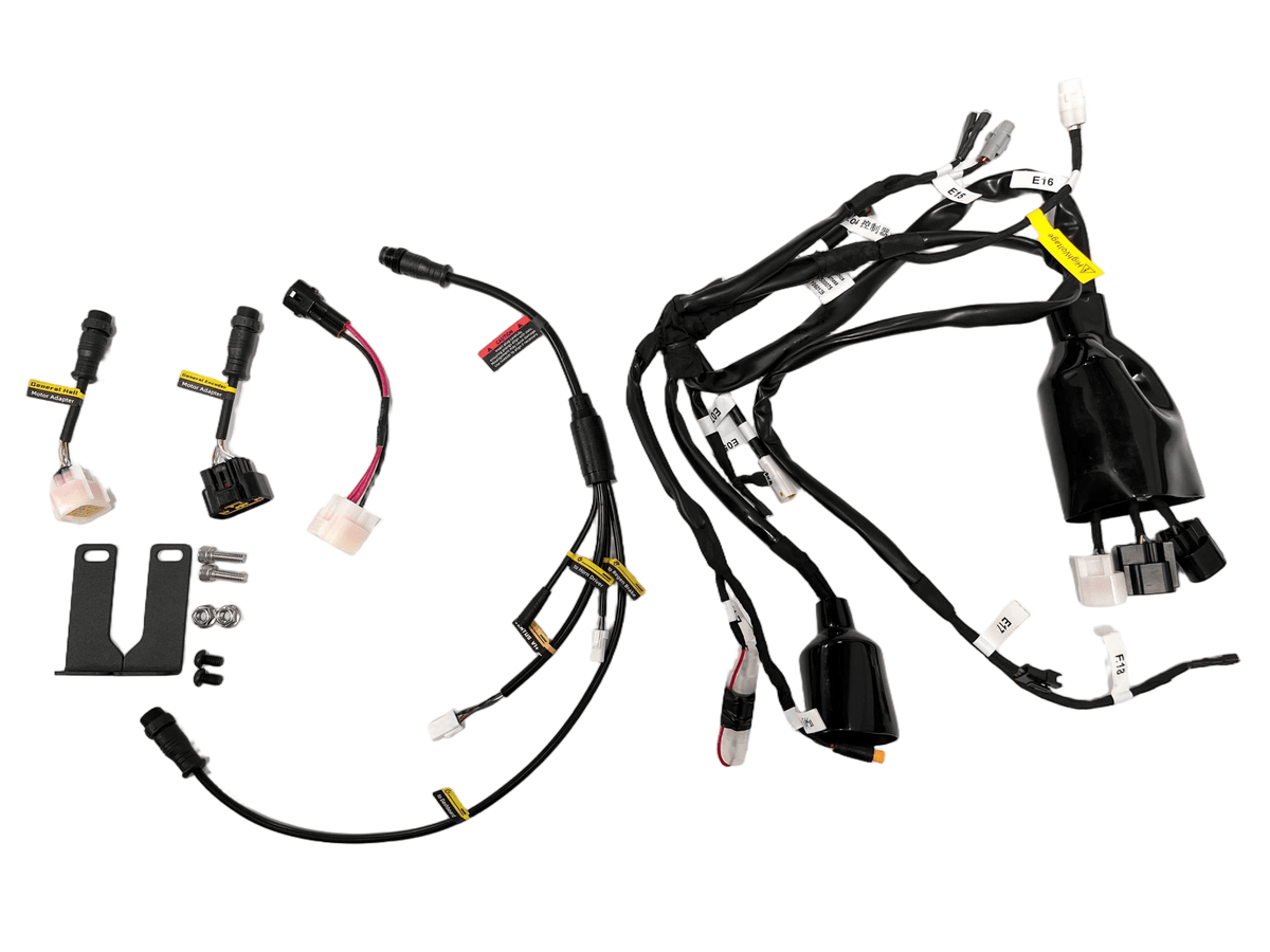 Modded Moto Co Ventus V9600 wiring harness with detailed wiring and connectors for motorcycle electrical systems.