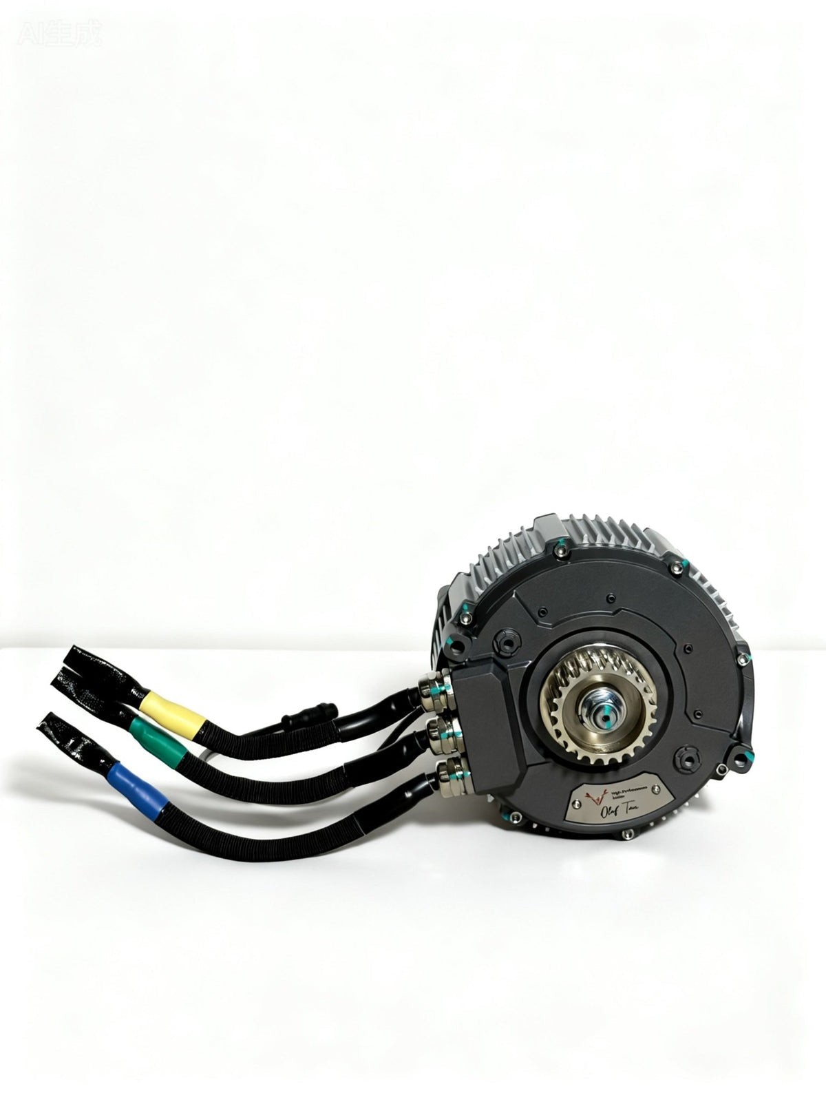 Modded Moto Co Ventus 28 kW Light E-Moto motor, compact electric motor with cooling fins and wiring for electric vehicle use.