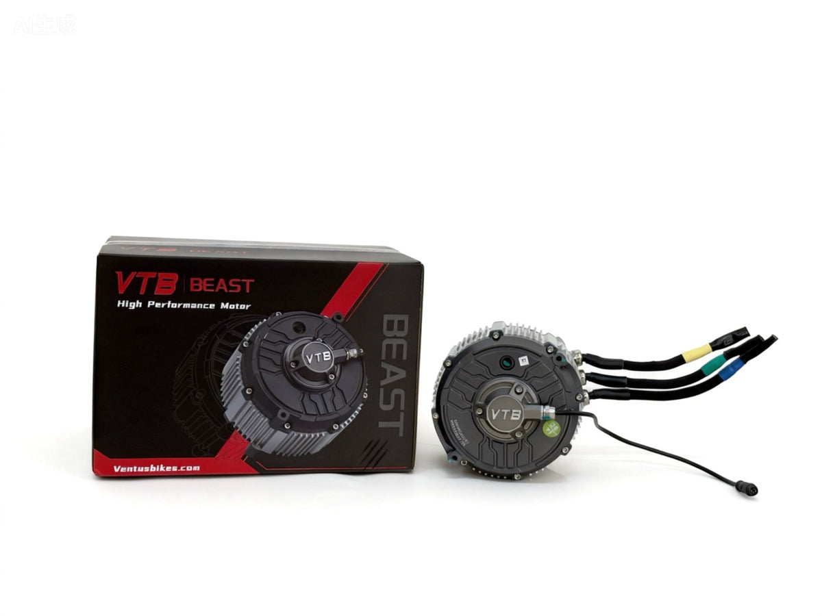 Modded Moto Co Ventus 28 kW Light E-Moto motor showing compact design and cooling fins for electric motorcycle propulsion.