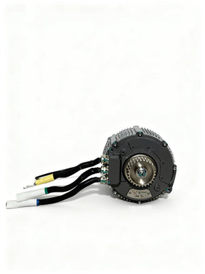 Modded Moto Co Ventus 48 KW Ultra Bee motor showing its compact electric motor design and cooling fins.