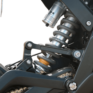 Modded Moto Co TECH ER30 283mm rear shock absorber with coil spring for motorcycle suspension, shown in image.