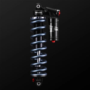 Modded Moto Co RFloXa RAB50RC reservoir rear shock absorber for motorcycle with visible reservoir and mounting components.