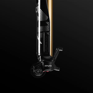 Modded Moto Co RFloXa Hawk31 Pro Fork, motorcycle fork with sleek design and robust construction, displayed in a detailed side view.