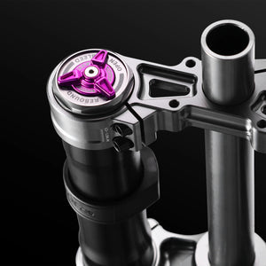 RFloXa Hawk31 Pro Fork by Modded Moto Co, lightweight motorcycle fork with adjustable features, shown in a close-up image.
