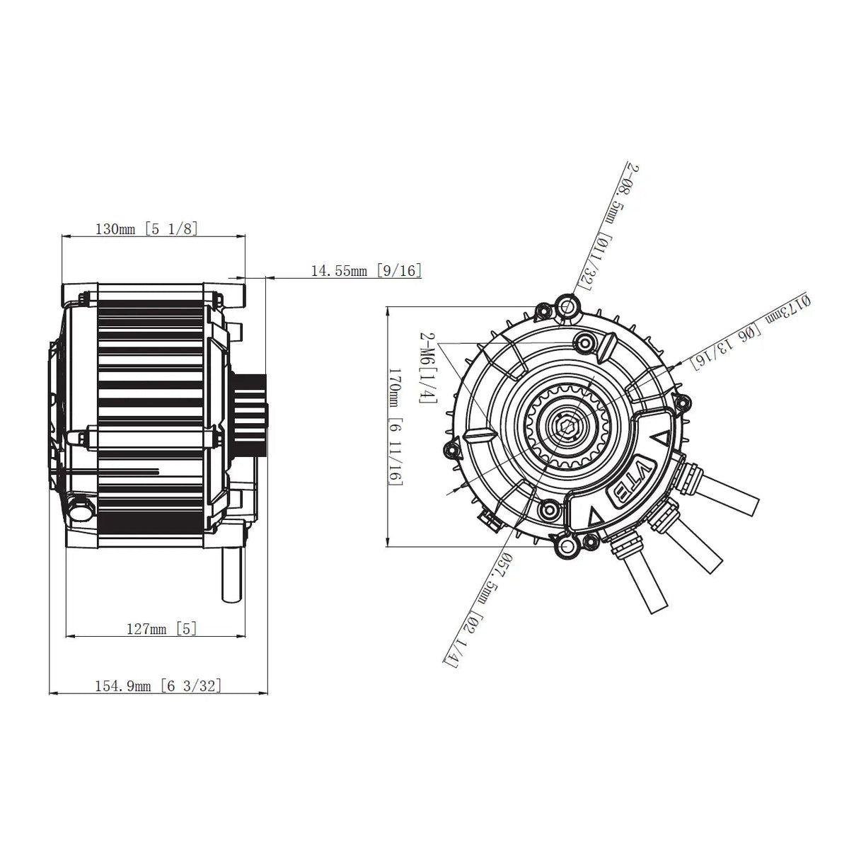 Modded Moto Co Ventus Ryuga 52kW motor, industrial electric motor with cooling fins and metal casing, front view.