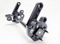 Modded Moto Co Warp 9 Talaria adjustable foot peg mount for motorcycle foot pegs, showing metal bracket and mounting hardware.