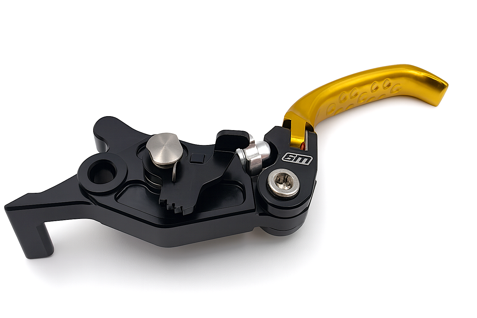 Modded Moto Co Warp 9 Ultra Bee brake lever for brake system, shown in black with ergonomic design and mounting details.