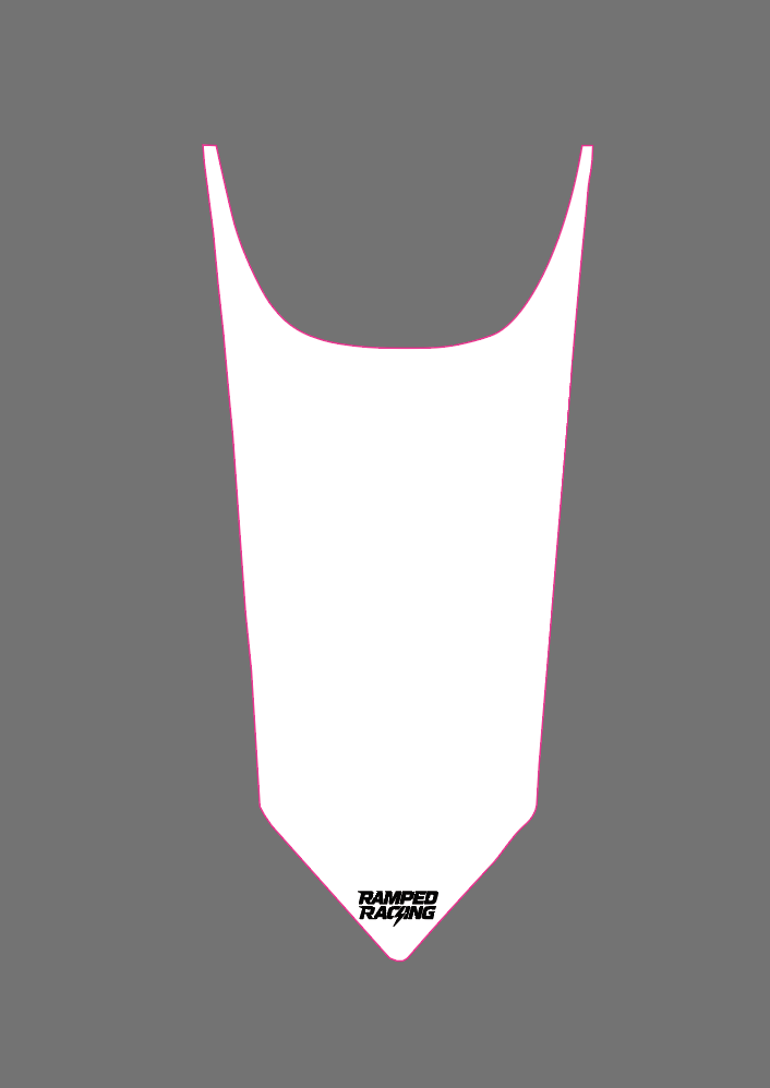 Ramped Racing RTR rear motorcycle decal with bold graphic design on a black background, ideal for customizing motorcycle appearance.