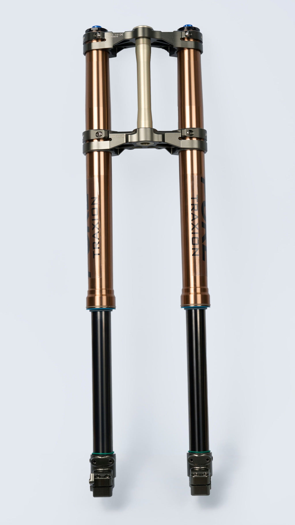Rear view of Pure Traxion fork suspension for Surron Ultra and Talaria Komodo from Modded Moto Co, showcasing the high-performance design.