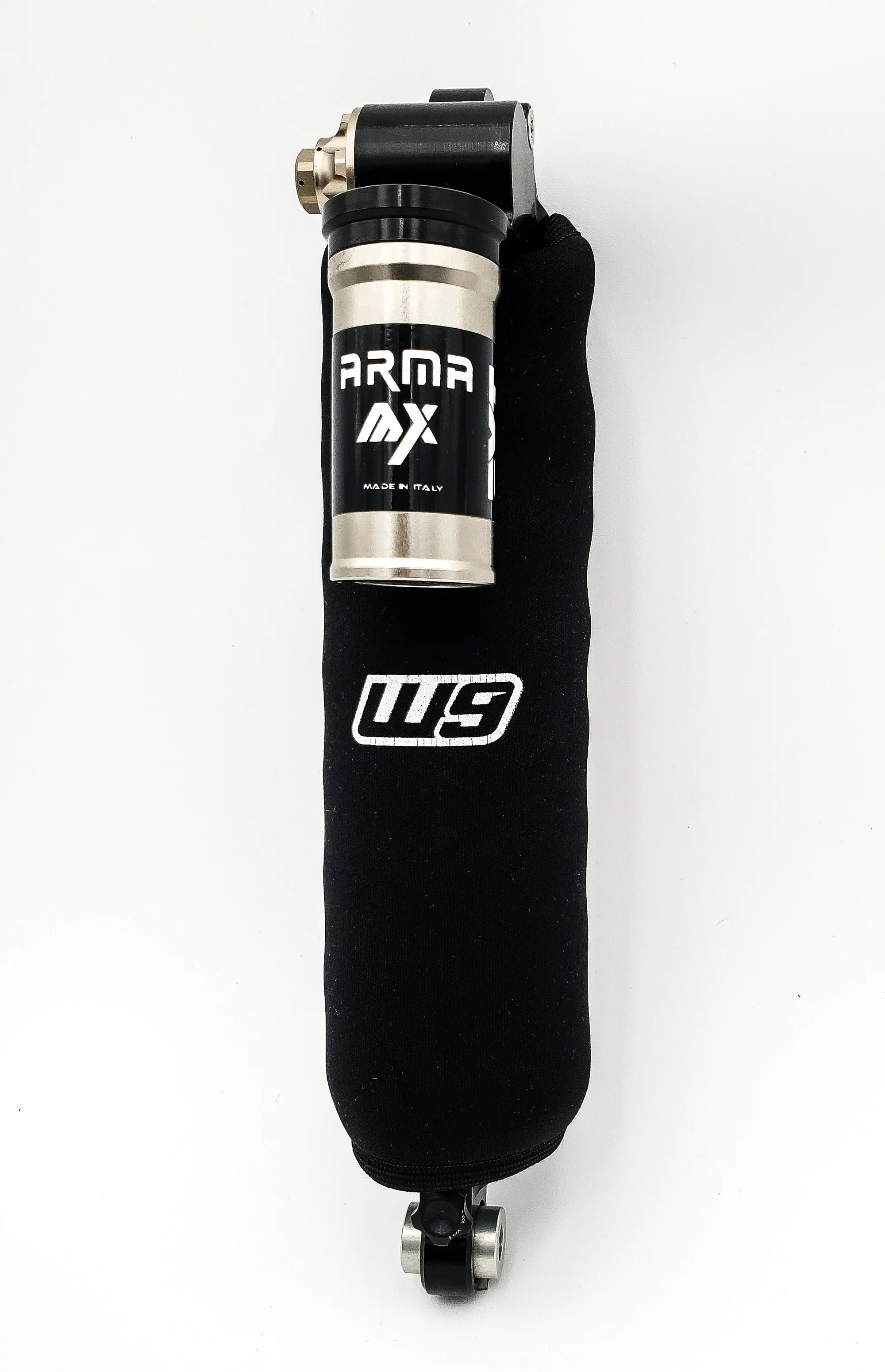 Modded Moto Co Warp 9 Shock Cover for body protection, shown in black with a durable, weather-resistant design.