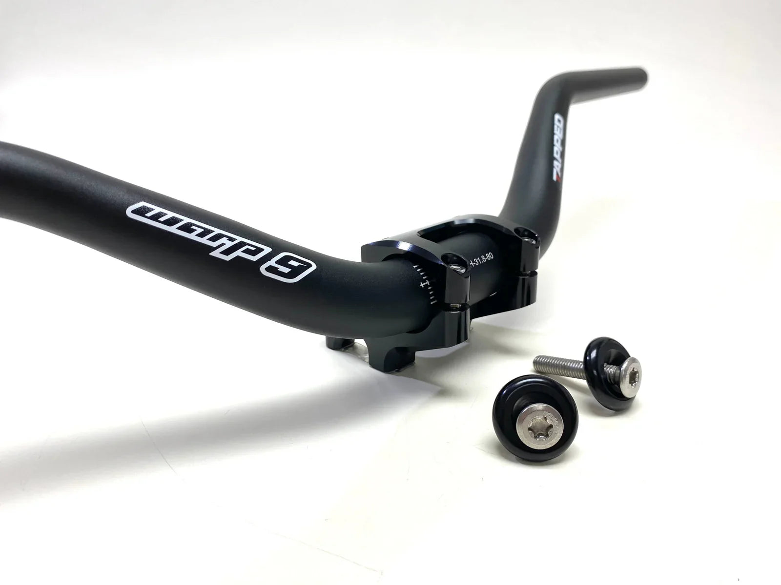 Warp 9 E-Moto tapped handlebar for cockpit and controls by Modded Moto Co, featuring black finish and ergonomic design.
