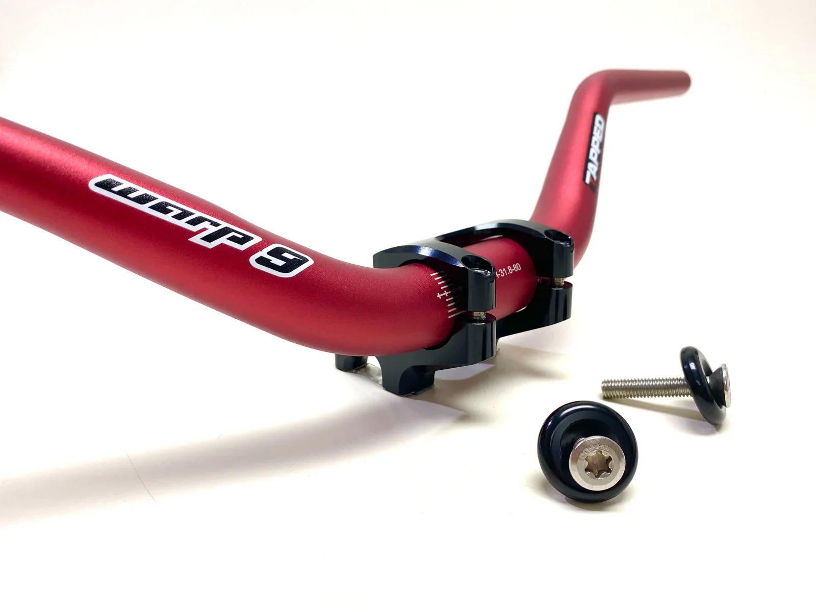 Warp 9 E-Moto tapped handlebar for cockpit and controls, featuring sleek design and branding from Modded Moto Co.