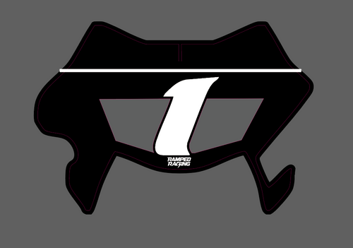 Ramped Racing Ultra Bee front plate decal for motorcycles featuring a vented cut design, black and yellow color scheme.