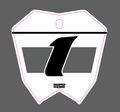 Ramped Racing vented cut RTR front plate decal for motorcycle, featuring bold black and white design on a clear background.
