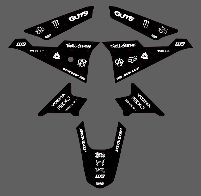 Ramped Racing Pre Designed Yozma Graphics Kit motorcycle decal with bold black and white graphic designs for bikes.