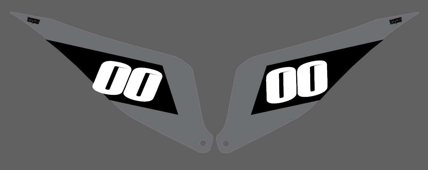 Ramped Racing Stark Varg MX/Ex/Sm side fender decals shown on motorcycle side panel in a detailed close-up image.