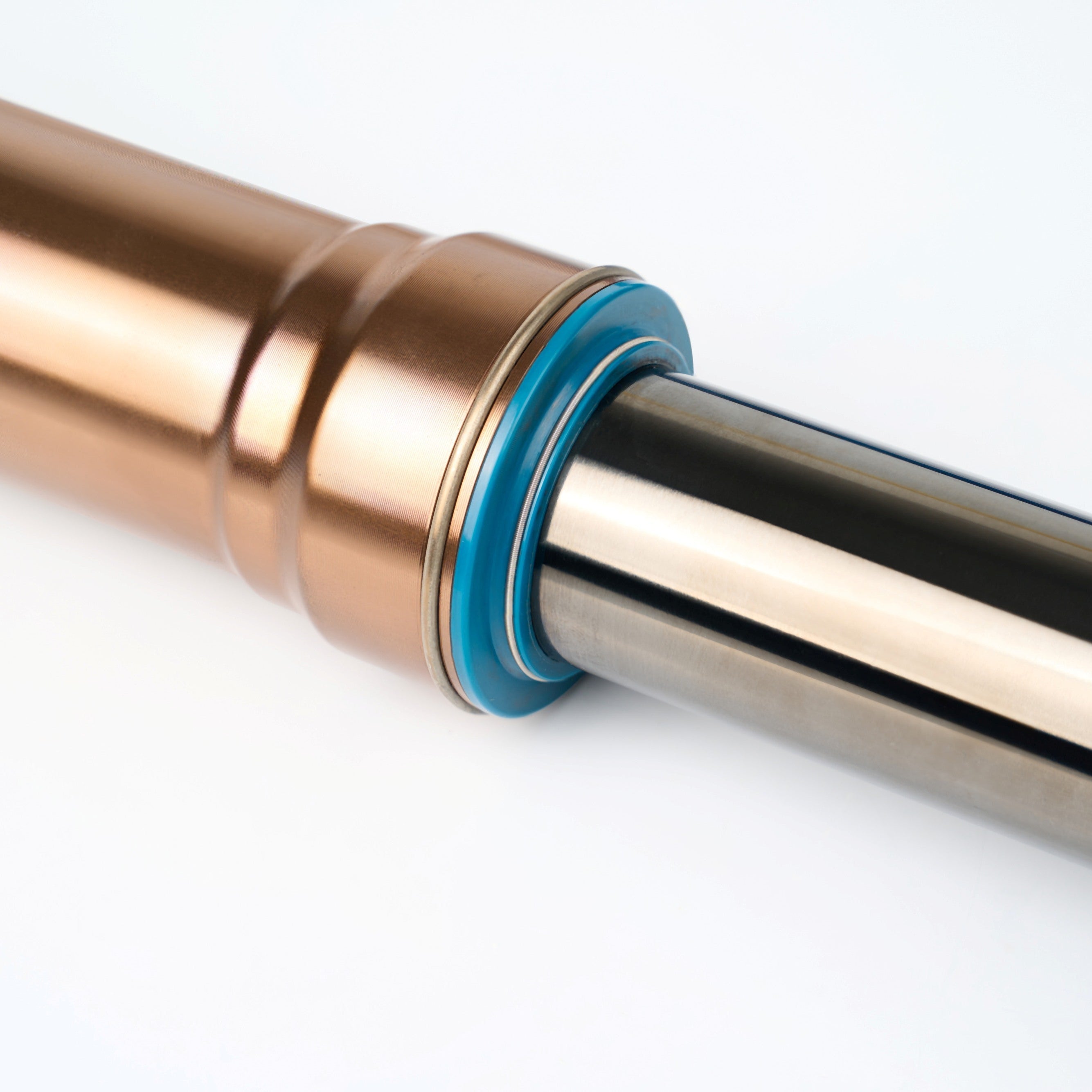 Close-up of Traxion seal on Modded Moto Co Pure Racing Surron Ultra and Talaria Komodo suspension forks.