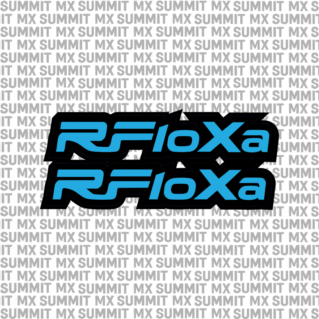 RFloXa Fork Tube decal by Summit MX, E-Moto Decals for motocross bikes, featuring bold black and white design on a motorcycle fork.